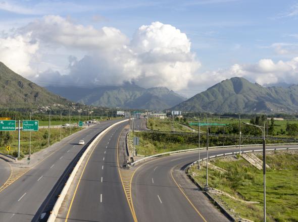 Khyber Pakhtunkhwa Motorway against a mountain backdrop